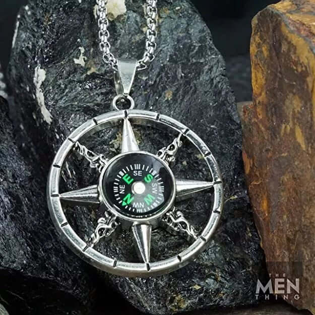 DIRECTIONAL STAR - Alloy Compass Pendant with Stainless Steel 24inch Round Box Chain, European trending Style for Men & Boys — SS Pendant/ Necklace for Men | THE MEN THING