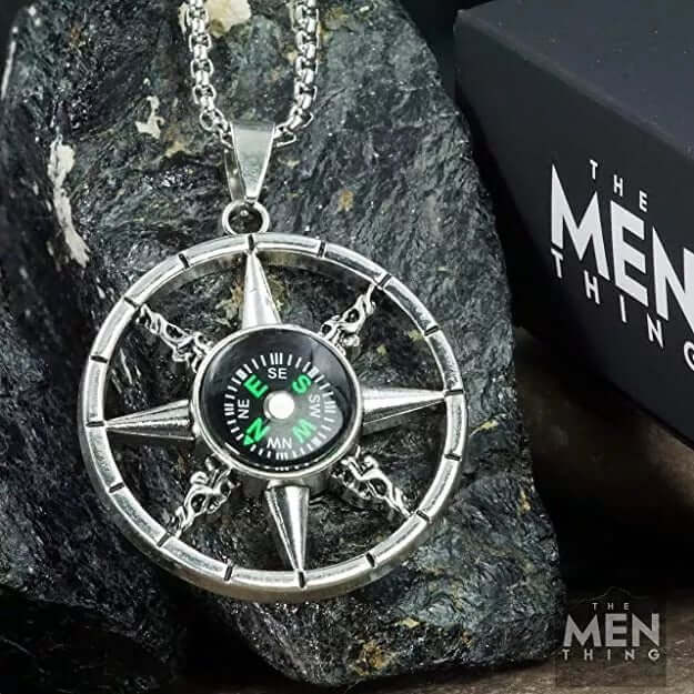 DIRECTIONAL STAR - Alloy Compass Pendant with Stainless Steel 24inch Round Box Chain, European trending Style for Men & Boys — SS Pendant/ Necklace for Men | THE MEN THING