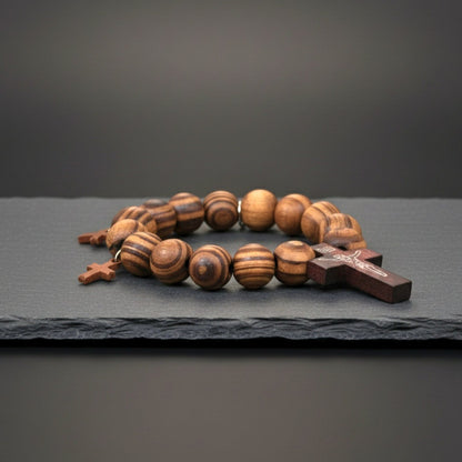 DIVINEWOOD ROSARY  - 14mm Wooden Beads Bracelet with Natural Stone - Adjustable Bracelet - THE MEN THING