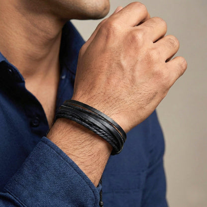 DOMINATOR CUFF - Genuine Braided Leather Bracelet Set for Men & Boys (8 inch) - THE MEN THING