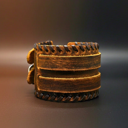 DOMINION FORGE - 56mm Brown Genuine Leather Adjustable Bracelet for Men & Boys (8 inch) - THE MEN THING
