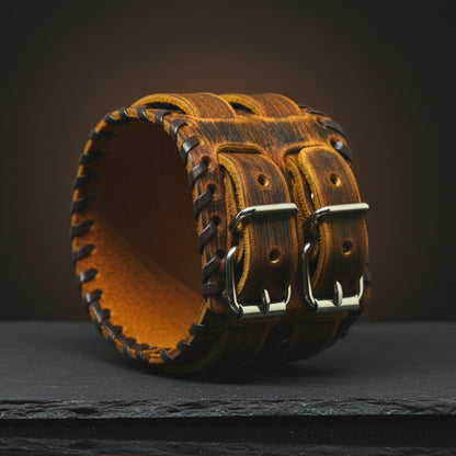 DOMINION FORGE - 56mm Brown Genuine Leather Adjustable Bracelet for Men & Boys (8 inch) - THE MEN THING