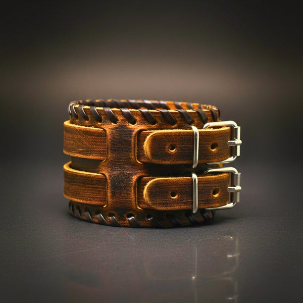 DOMINION FORGE - 56mm Brown Genuine Leather Adjustable Bracelet for Men & Boys (8 inch)