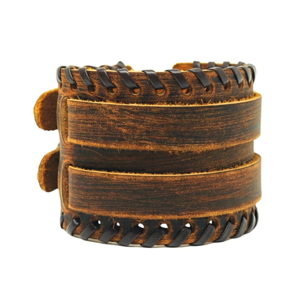 DOMINION FORGE - 56mm Brown Genuine Leather Adjustable Bracelet for Men & Boys (8 inch) - THE MEN THING