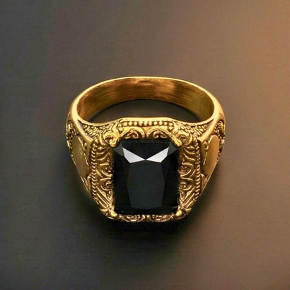 DOMINION ONYX RING - Pure Stainless Steel Men’s Gold-Black Plated Ring (Size : 21-27) - THE MEN THING