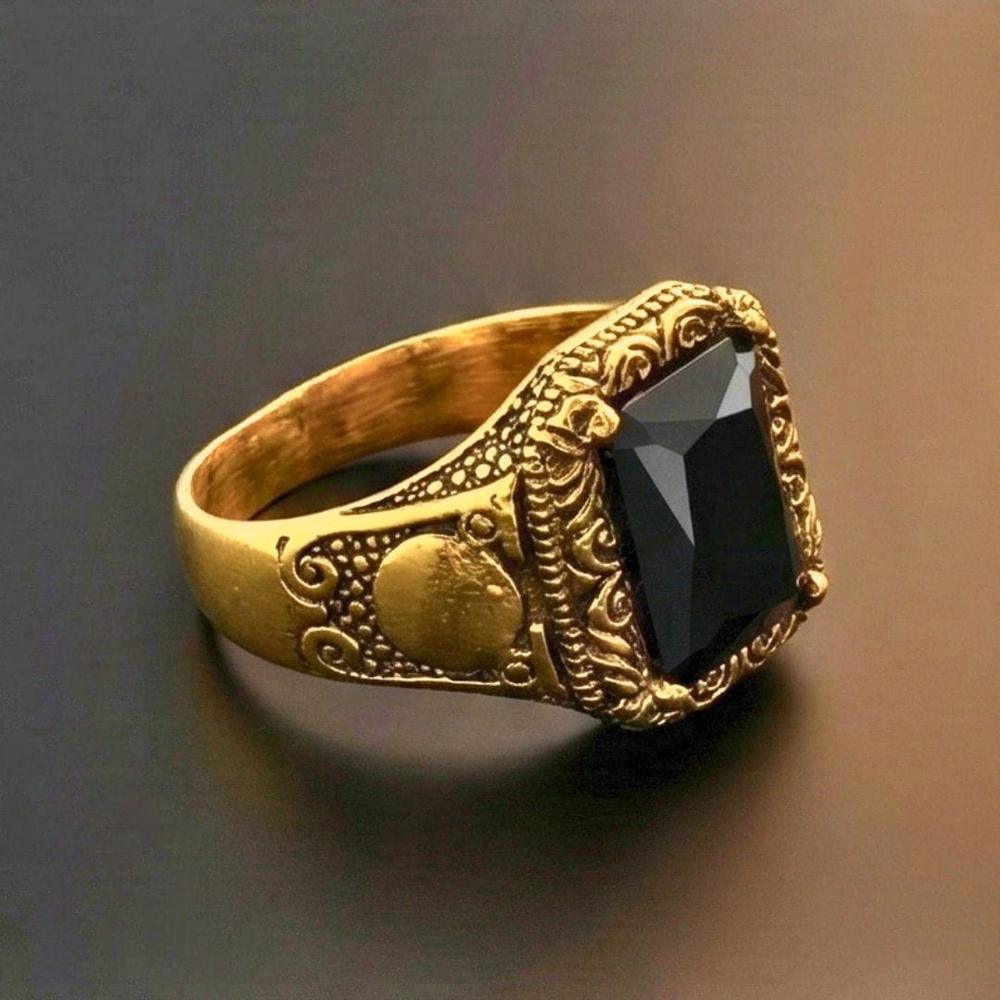 DOMINION ONYX RING - Pure Stainless Steel Men’s Gold-Black Plated Ring (Size : 21-27) - THE MEN THING