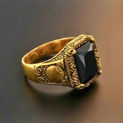 DOMINION ONYX RING - Pure Stainless Steel Men’s Gold-Black Plated Ring (Size : 21-27) - THE MEN THING