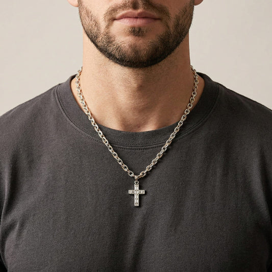 DOMINUS CROSS - 17mm Titanium Steel Pendant with 20 to 21inch Adjustable Oval 8mm Chain for Men & Boys - THE MEN THING