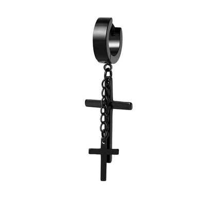 DOUBLE CROSS NOIRCHAIN BLACK - Titanium Steel Hoop Earrings for Men & Boys (2 Pcs) - THE MEN THING
