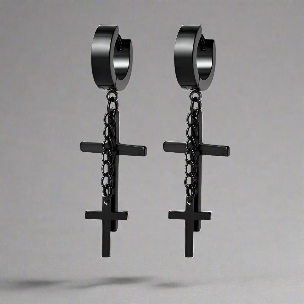 DOUBLE CROSS NOIRCHAIN BLACK - Titanium Steel Hoop Earrings for Men & Boys (2 Pcs) - THE MEN THING