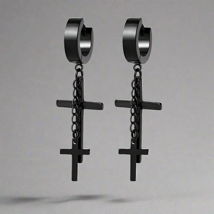 DOUBLE CROSS NOIRCHAIN BLACK - Titanium Steel Hoop Earrings for Men & Boys (2 Pcs) - THE MEN THING