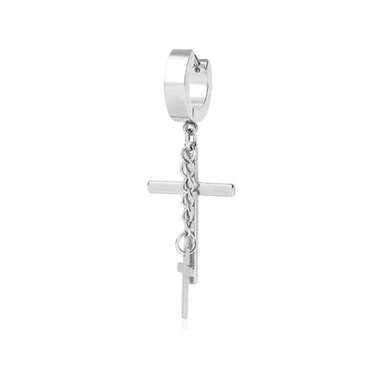 DOUBLE CROSS NOIRCHAIN SILVER - Titanium Steel Hoop Earrings for Men & Boys (2 Pcs) - THE MEN THING