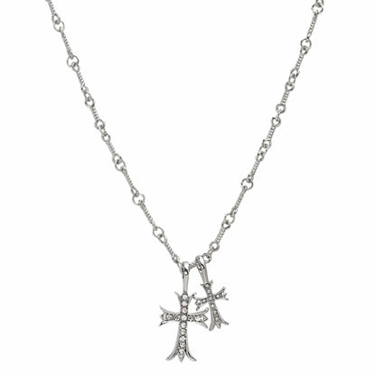 DOUBLE CROSS ZIRCON - 20mm Titanium Steel Pendant with 17 to 19inch Adjustable 6mm Chain for Men & Boys - THE MEN THING