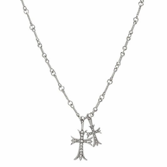 DOUBLE CROSS ZIRCON - 20mm Titanium Steel Pendant with 17 to 19inch Adjustable 6mm Chain for Men & Boys - THE MEN THING