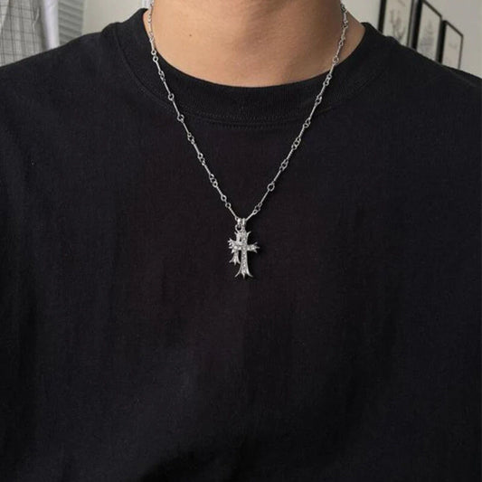 DOUBLE CROSS ZIRCON - 20mm Titanium Steel Pendant with 17 to 19inch Adjustable 6mm Chain for Men & Boys - THE MEN THING