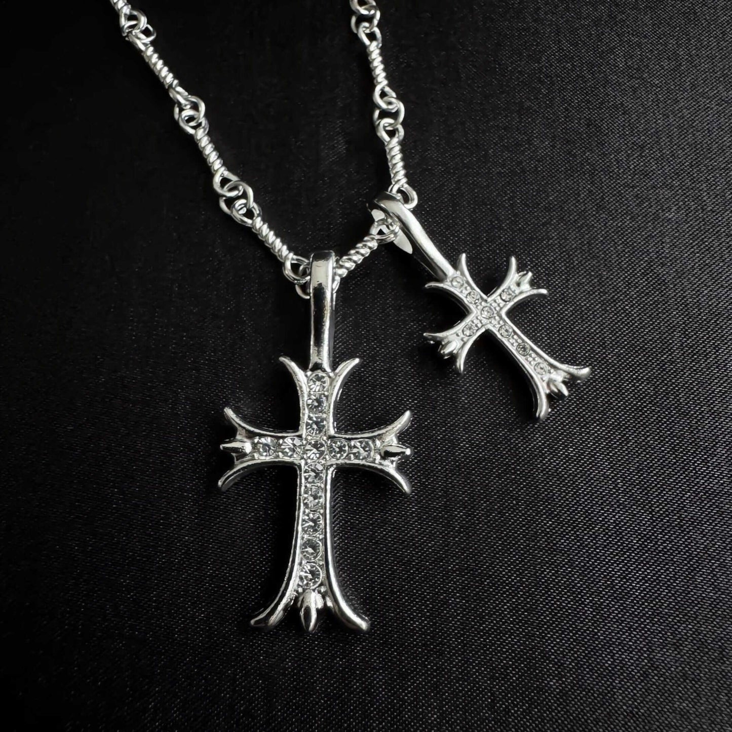 DOUBLE CROSS ZIRCON - 20mm Titanium Steel Pendant with 17 to 19inch Adjustable 6mm Chain for Men & Boys - THE MEN THING