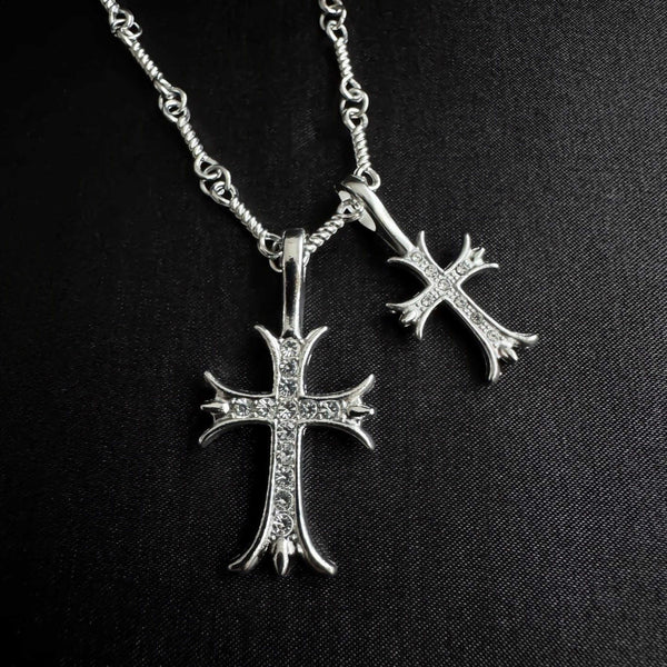 DOUBLE CROSS ZIRCON - 20mm Titanium Steel Pendant with 17 to 19inch Adjustable 6mm Chain for Men & Boys