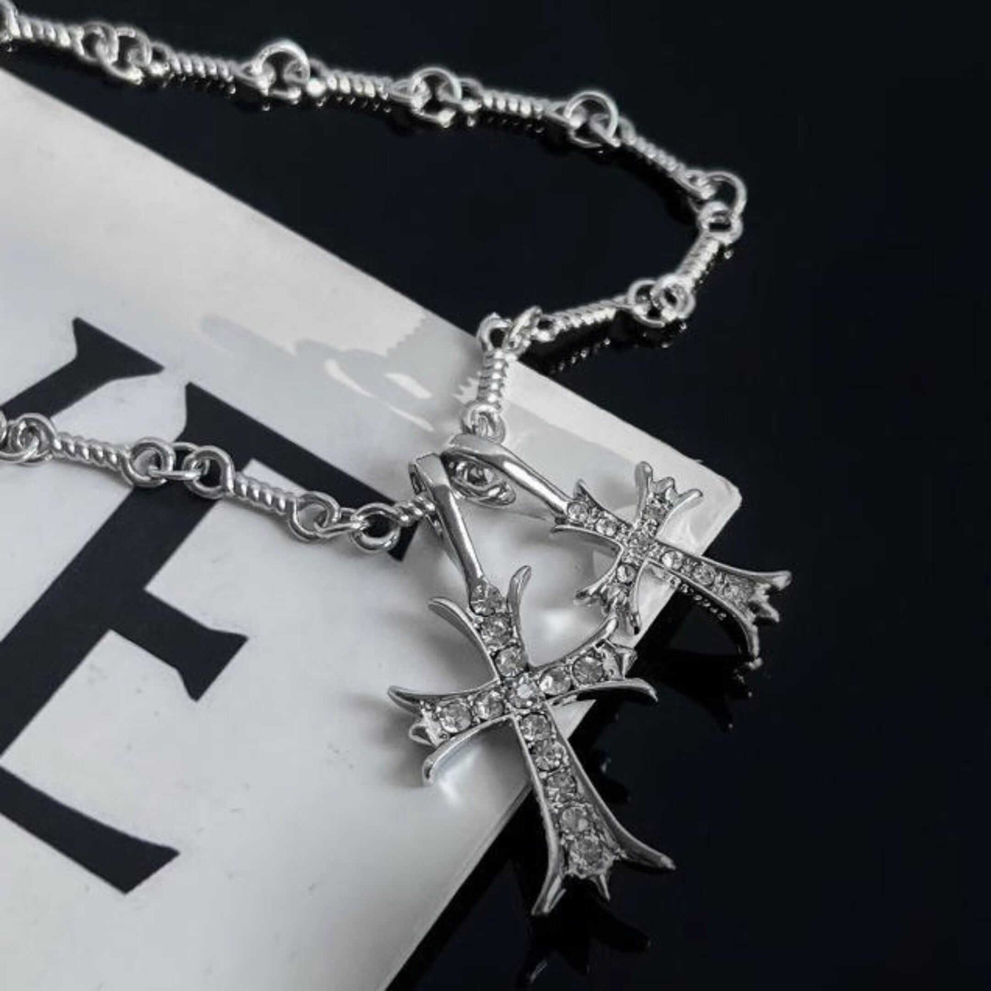 DOUBLE CROSS ZIRCON - 20mm Titanium Steel Pendant with 17 to 19inch Adjustable 6mm Chain for Men & Boys - THE MEN THING