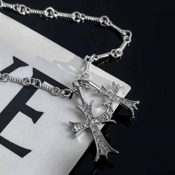 DOUBLE CROSS ZIRCON - 20mm Titanium Steel Pendant with 17 to 19inch Adjustable 6mm Chain for Men & Boys