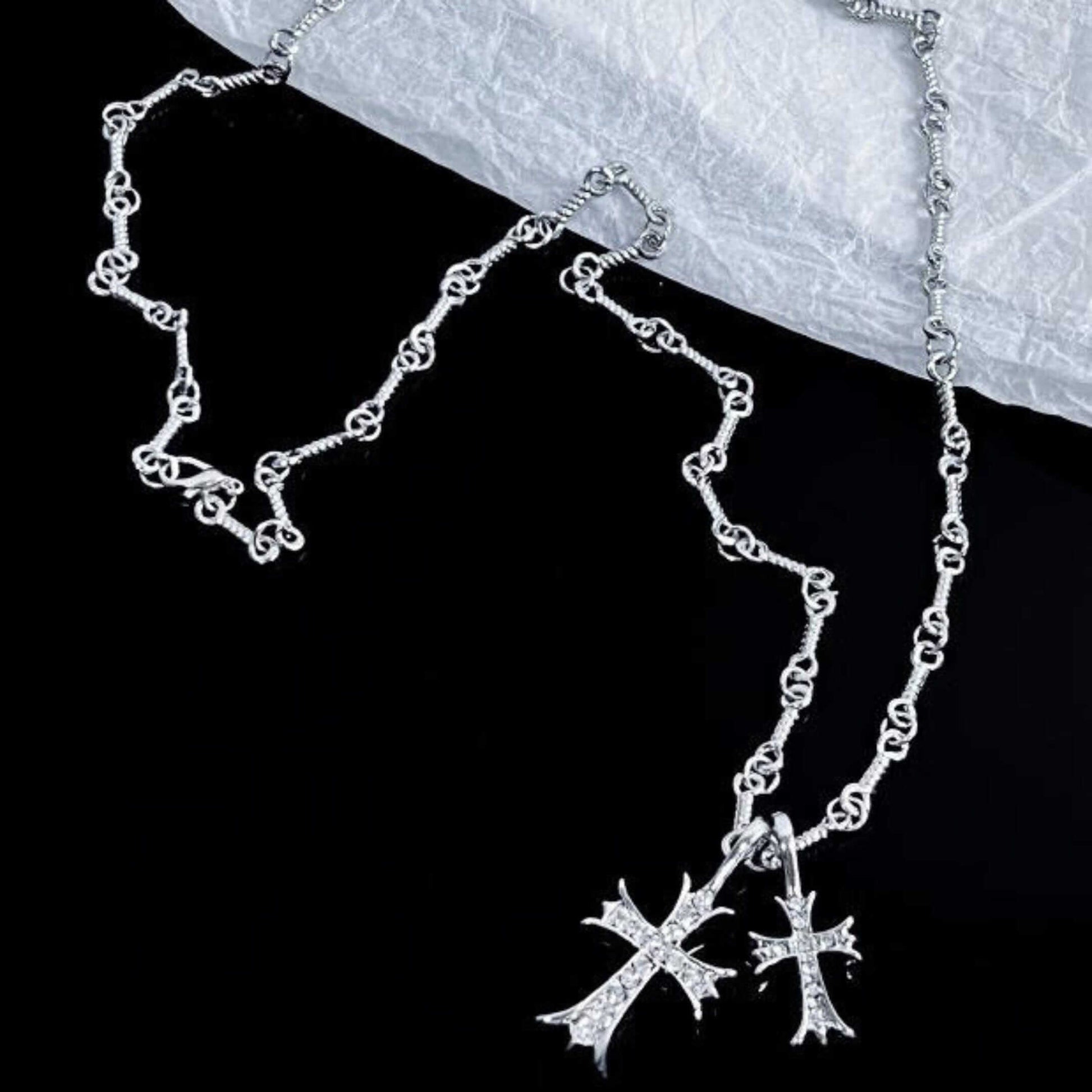 DOUBLE CROSS ZIRCON - 20mm Titanium Steel Pendant with 17 to 19inch Adjustable 6mm Chain for Men & Boys - THE MEN THING