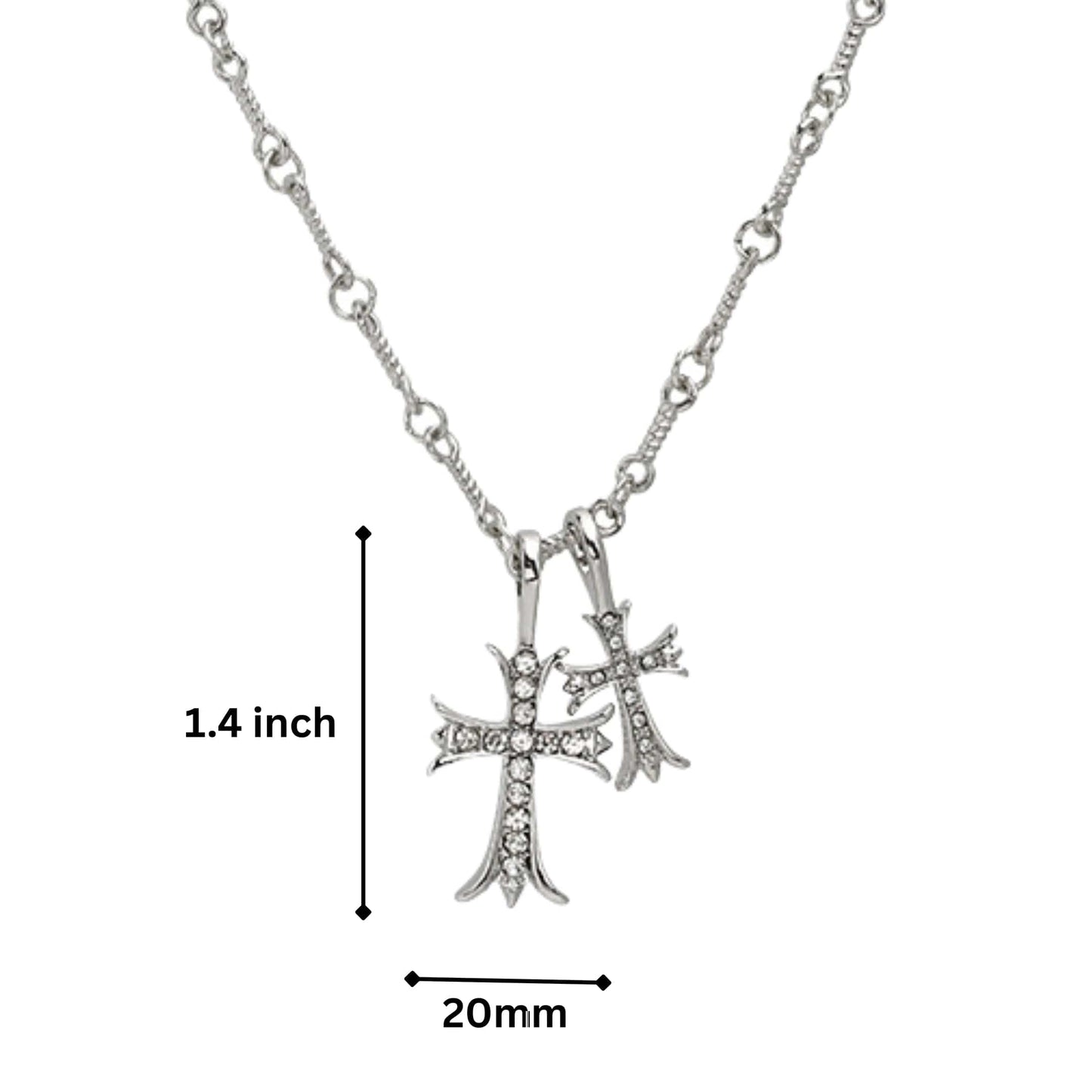 DOUBLE CROSS ZIRCON - 20mm Titanium Steel Pendant with 17 to 19inch Adjustable 6mm Chain for Men & Boys - THE MEN THING