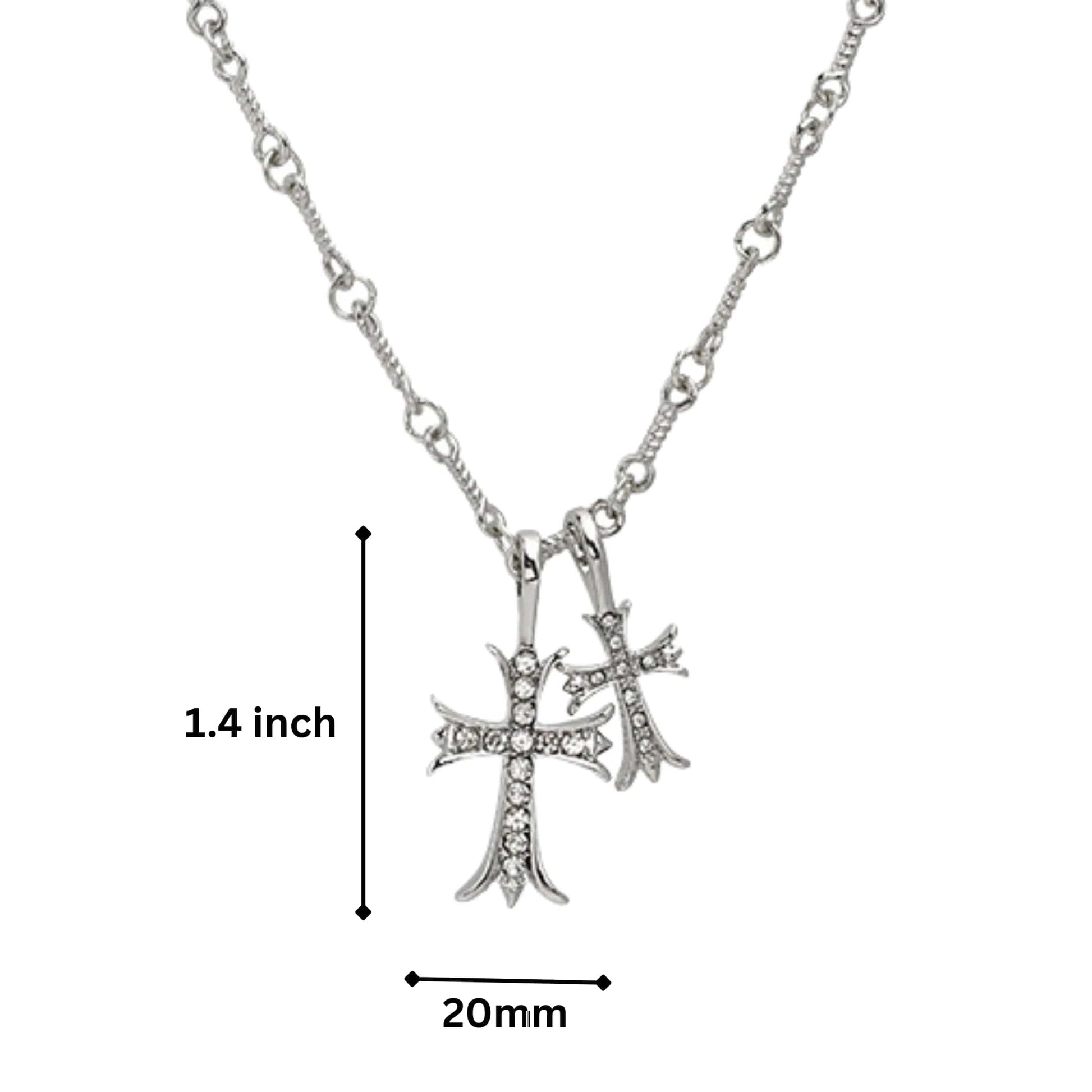 DOUBLE CROSS ZIRCON - 20mm Titanium Steel Pendant with 17 to 19inch Adjustable 6mm Chain for Men & Boys - THE MEN THING