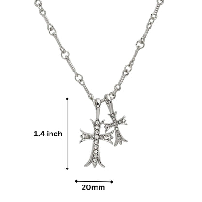 DOUBLE CROSS ZIRCON - 20mm Titanium Steel Pendant with 17 to 19inch Adjustable 6mm Chain for Men & Boys - THE MEN THING
