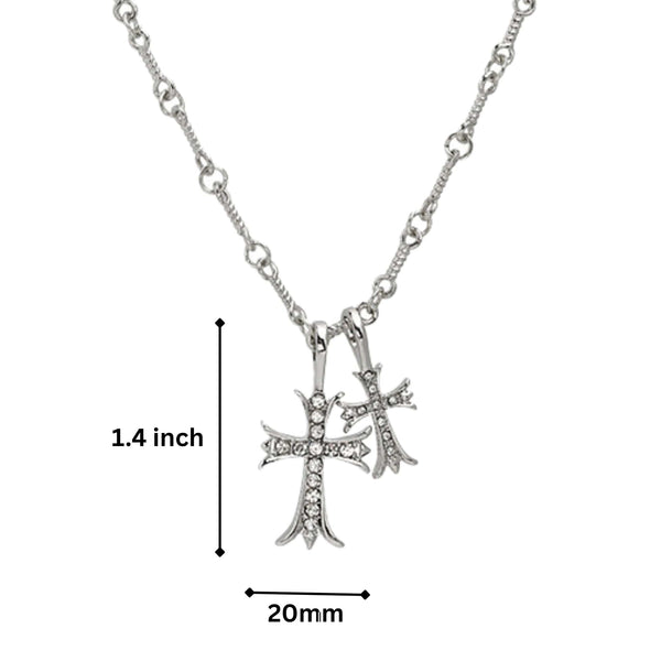 DOUBLE CROSS ZIRCON - 20mm Titanium Steel Pendant with 17 to 19inch Adjustable 6mm Chain for Men & Boys
