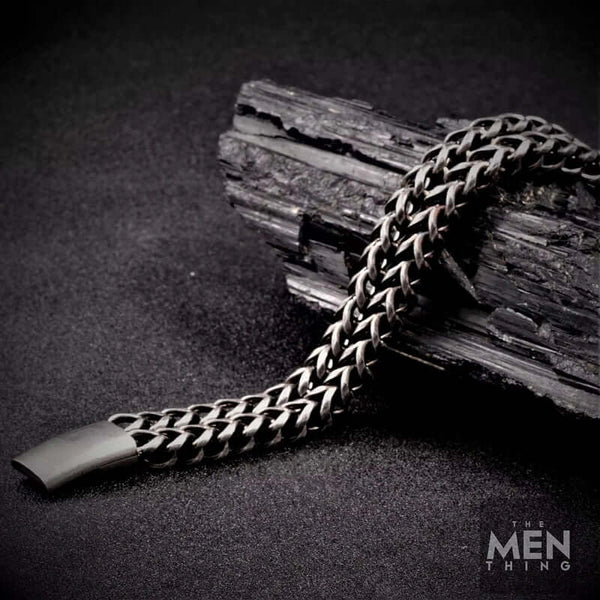 DOUBLE FRANCO LINK -  12mm Pure Titanium Steel Bracelet, Biker Punk Style Bracelet for Men & Boy (8 inch)
