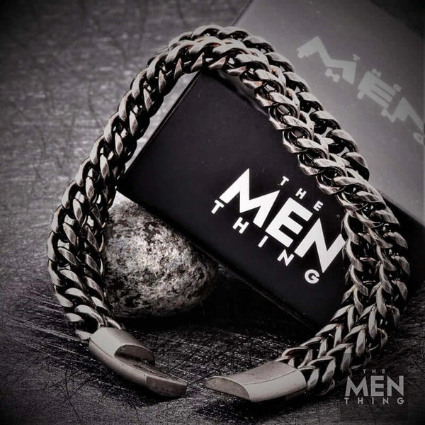 DOUBLE FRANCO LINK -  12mm Pure Titanium Steel Bracelet, Biker Punk Style Bracelet for Men & Boy (8 inch)