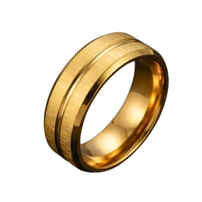 DOUBLE GROOVE  - Pure Stainless Steel Men’s Gold Plated Ring (Size : 17-22-27) - THE MEN THING