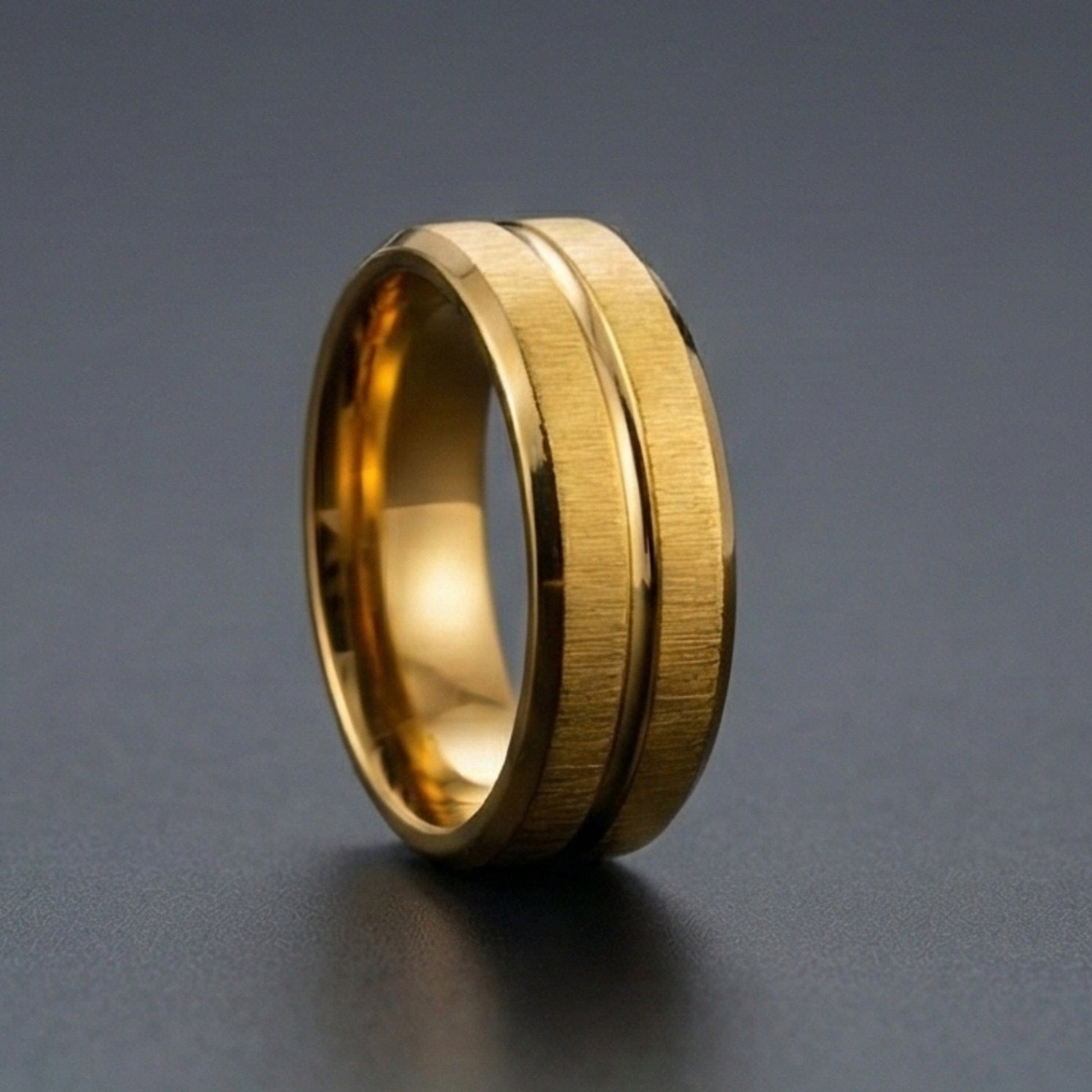 DOUBLE GROOVE  - Pure Stainless Steel Men’s Gold Plated Ring (Size : 17-22-27) - THE MEN THING