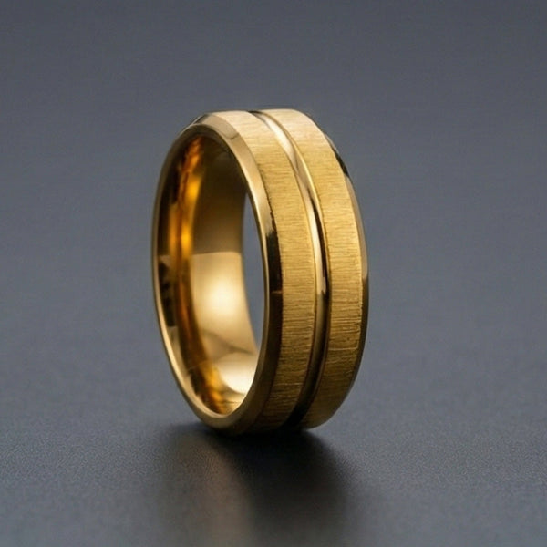 DOUBLE GROOVE  - Pure Stainless Steel Men’s Gold Plated Ring (Size : 17-22-27)