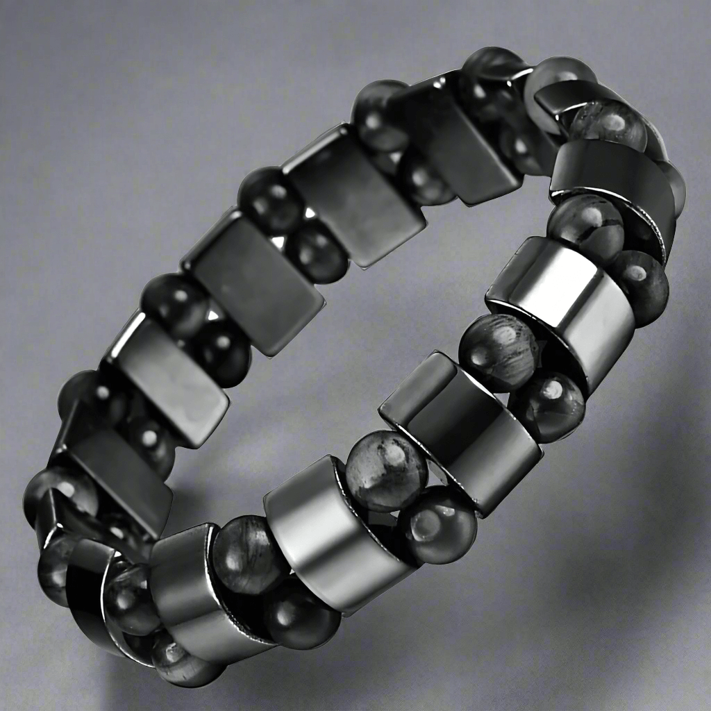 DOUBLE HEMATITE - Beads Bracelet with Natural Stone - "7" inch Stretch Bracelet for Men & Boys - THE MEN THING