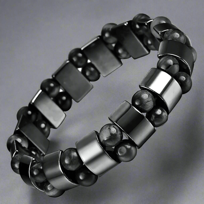 DOUBLE HEMATITE - Beads Bracelet with Natural Stone - "7" inch Stretch Bracelet for Men & Boys - THE MEN THING