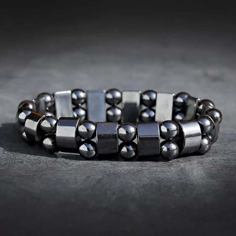 DOUBLE HEMATITE - Beads Bracelet with Natural Stone - "7" inch Stretch Bracelet for Men & Boys - THE MEN THING