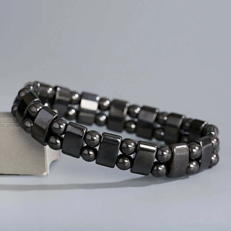 DOUBLE HEMATITE - Beads Bracelet with Natural Stone - "7" inch Stretch Bracelet for Men & Boys - THE MEN THING