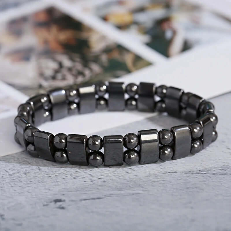 DOUBLE HEMATITE - Beads Bracelet with Natural Stone - "7" inch Stretch Bracelet for Men & Boys - THE MEN THING