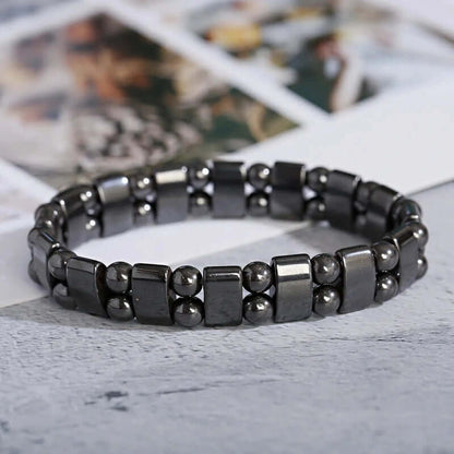 DOUBLE HEMATITE - Beads Bracelet with Natural Stone - "7" inch Stretch Bracelet for Men & Boys - THE MEN THING