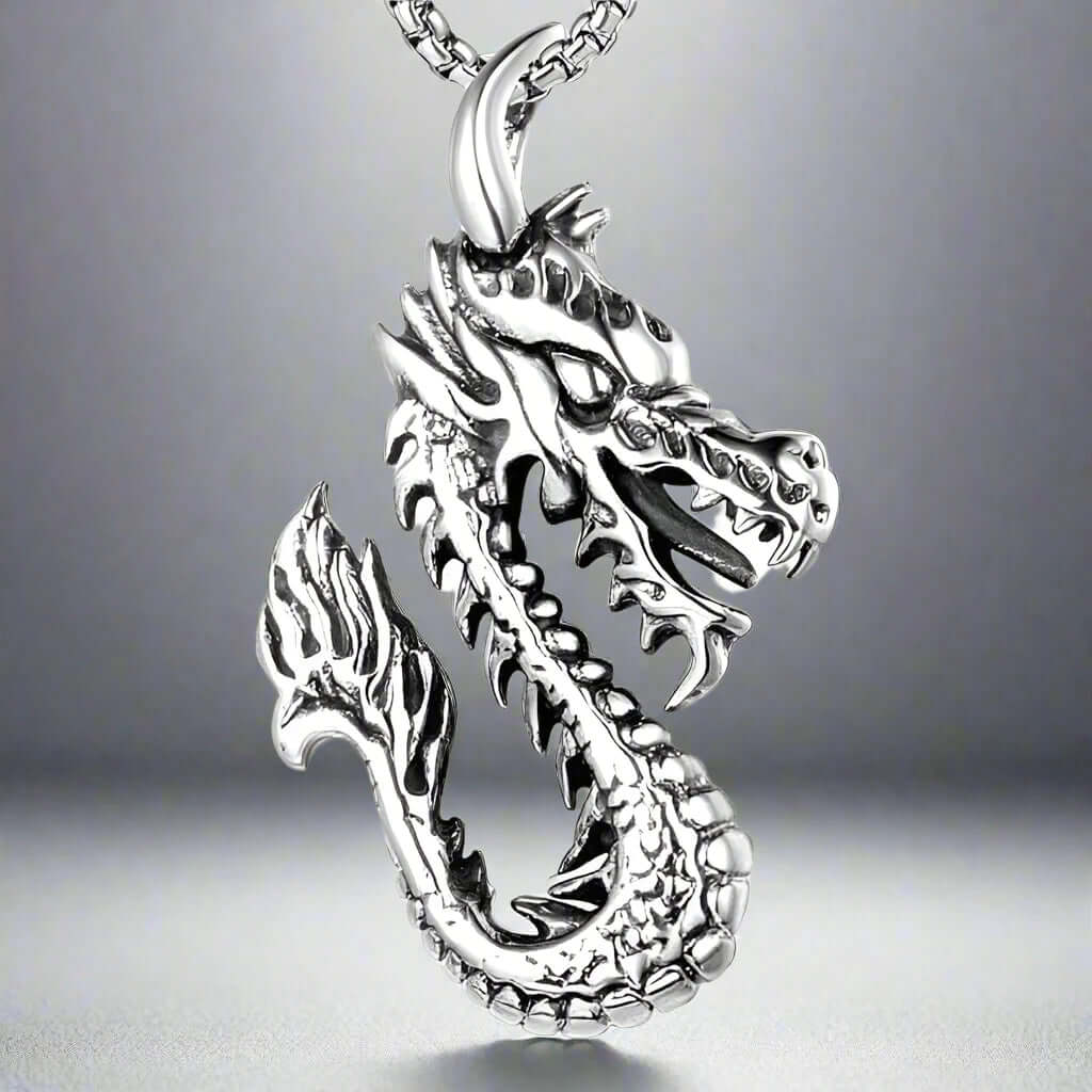 DRAGON FIRE -  Alloy Pendant with Pure Stainless Steel 24inch Chain for Men, American trending Style - Round Box Chain & Pendant for Men & Boy - THE MEN THING