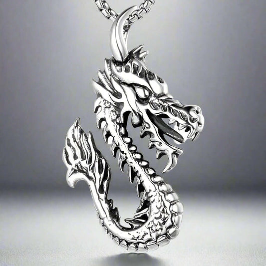 DRAGON FIRE -  Alloy Pendant with Pure Stainless Steel 24inch Chain for Men, American trending Style - Round Box Chain & Pendant for Men & Boy - THE MEN THING