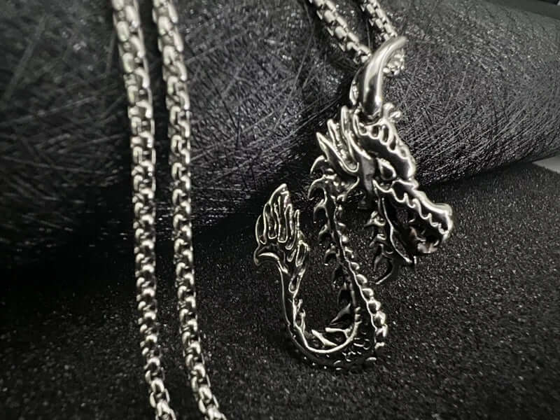 DRAGON FIRE -  Alloy Pendant with Pure Stainless Steel 24inch Chain for Men, American trending Style - Round Box Chain & Pendant for Men & Boy - THE MEN THING