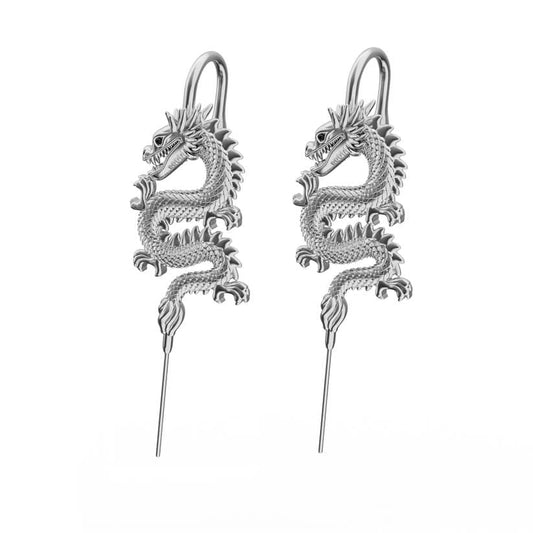 DRAGON KING- Pure Titanium Steel Ear Crawler Hook Pin Cuff Earrings for Men & Boys (2 Pcs) - THE MEN THING