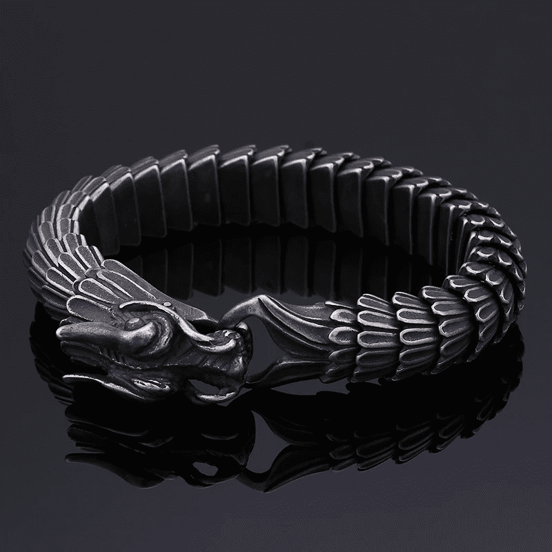 DRAGON SCALE - 13mm Pure Titanium Steel Bracelet, Black Plated Antique Matt Finish Bracelet for Men & Boy (8inch) - THE MEN THING