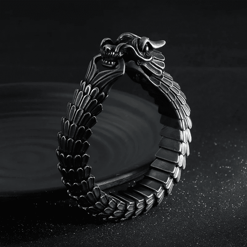 DRAGON SCALE - 13mm Pure Titanium Steel Bracelet, Black Plated Antique Matt Finish Bracelet for Men & Boy (8inch) - THE MEN THING