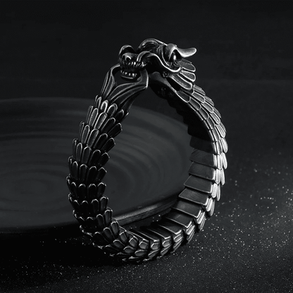 DRAGON SCALE - 13mm Pure Titanium Steel Bracelet, Black Plated Antique Matt Finish Bracelet for Men & Boy (8inch) - THE MEN THING