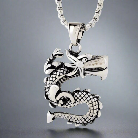 DRAGON WATCH  -  Pure Titanium Steel Pendant with 24inch Round Box Chain for Men & Boys - THE MEN THING