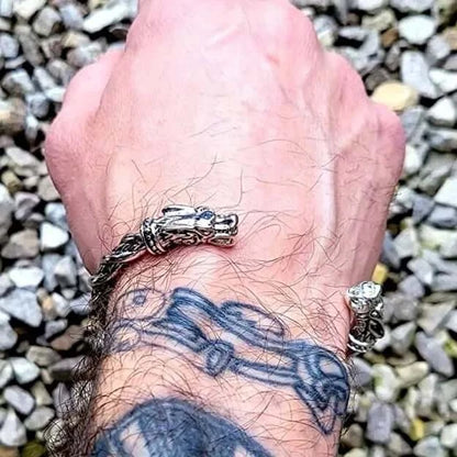 DRAGRONIX - Titanium Bracelet for Men - Norse God Odin Wolf Heads for Men & Boys — Steel Bracelets for Men | THE MEN THING