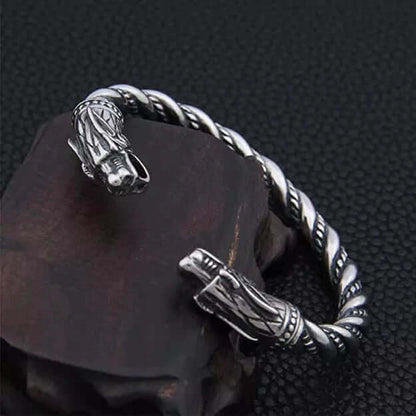 DRAGRONIX - Titanium Bracelet for Men - Norse God Odin Wolf Heads for Men & Boys — Steel Bracelets for Men | THE MEN THING