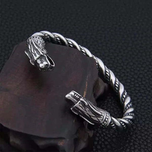 DRAGRONIX - Titanium Bracelet for Men - Norse God Odin Wolf Heads for Men & Boys